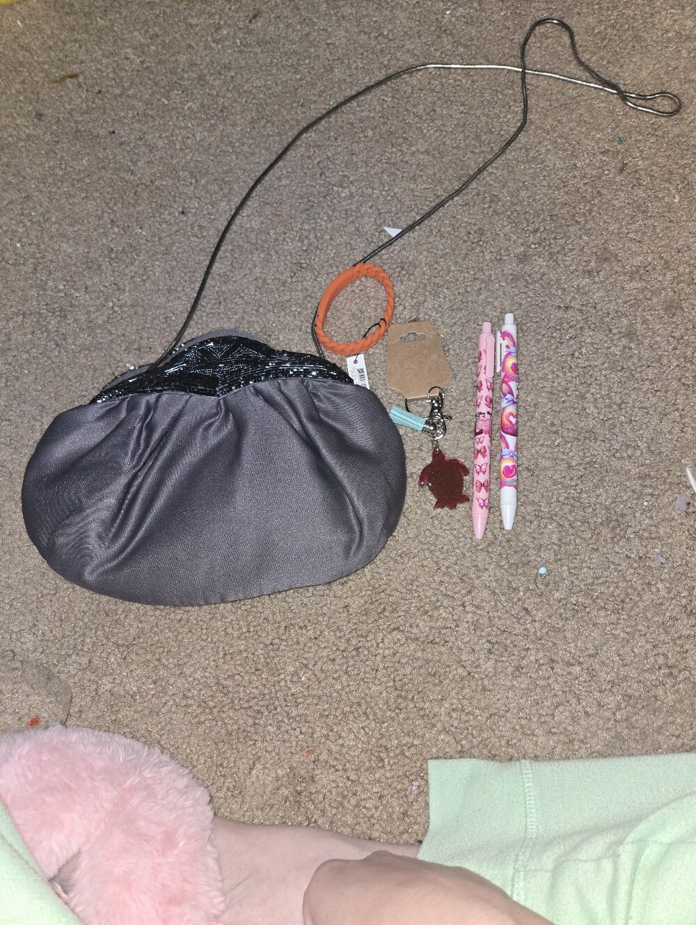 Gray Satin Beaded Evening Clutch with Long Strap Bundle Purse.  Bundle6